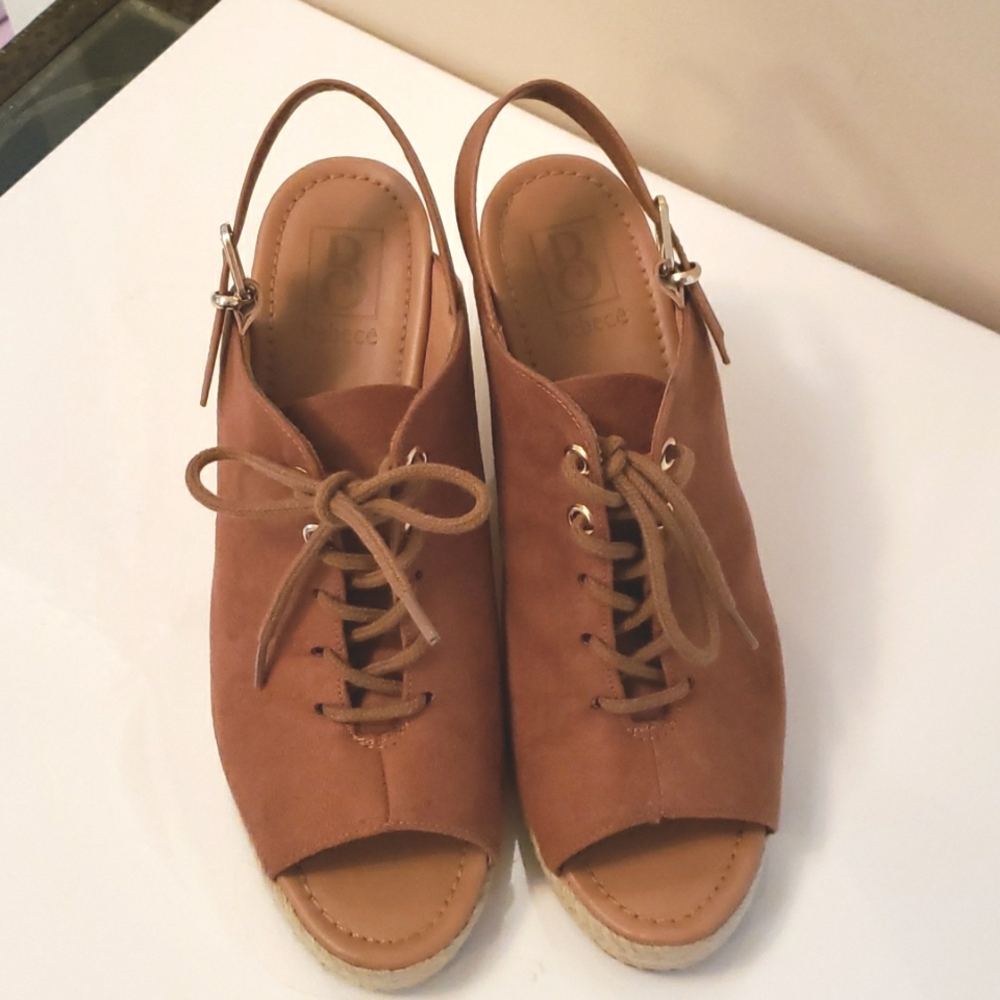 Bebece Suede Peep toe Cork Wedges 10 EUC - Picture 4 of 9